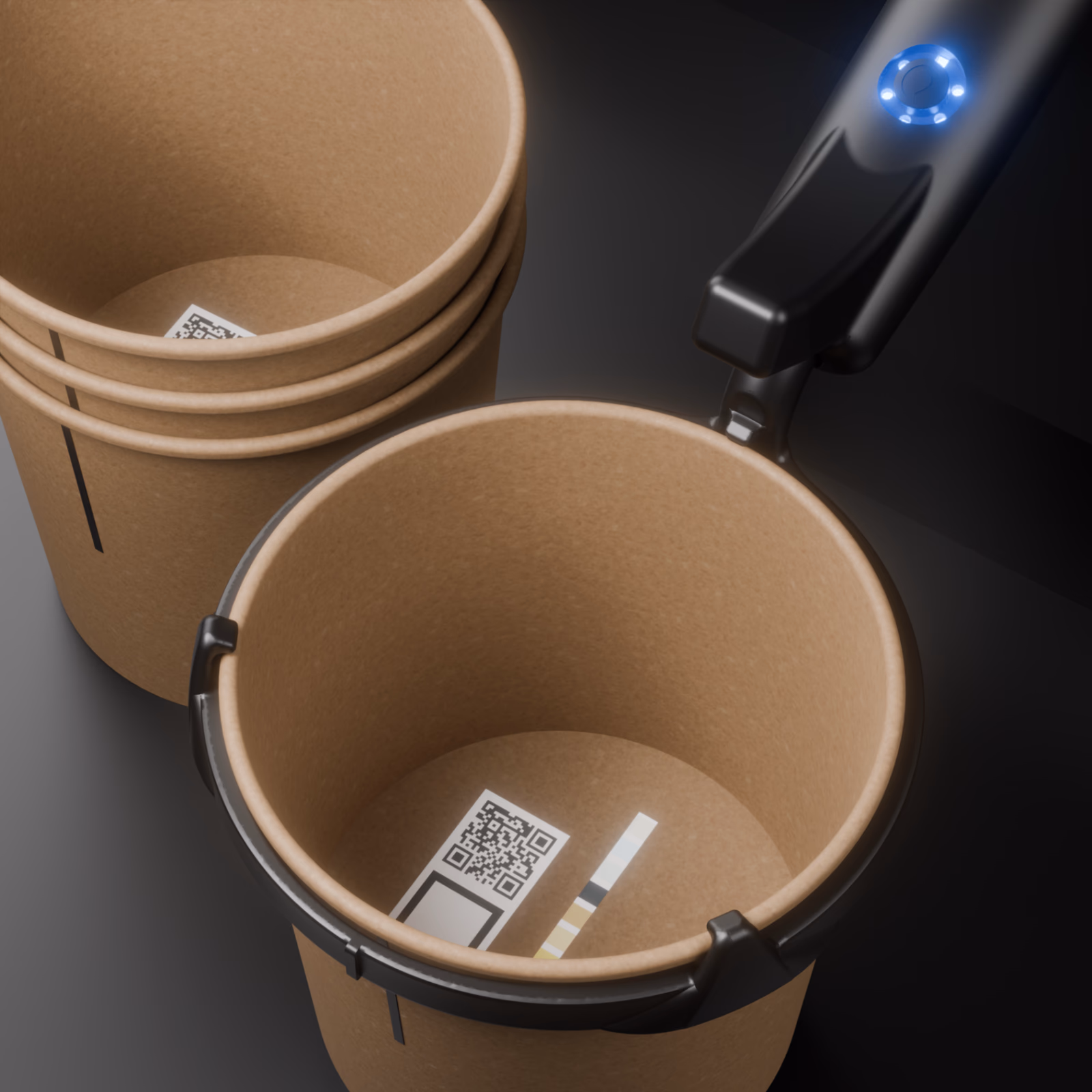 Urine test strip inside Streamcheck cup