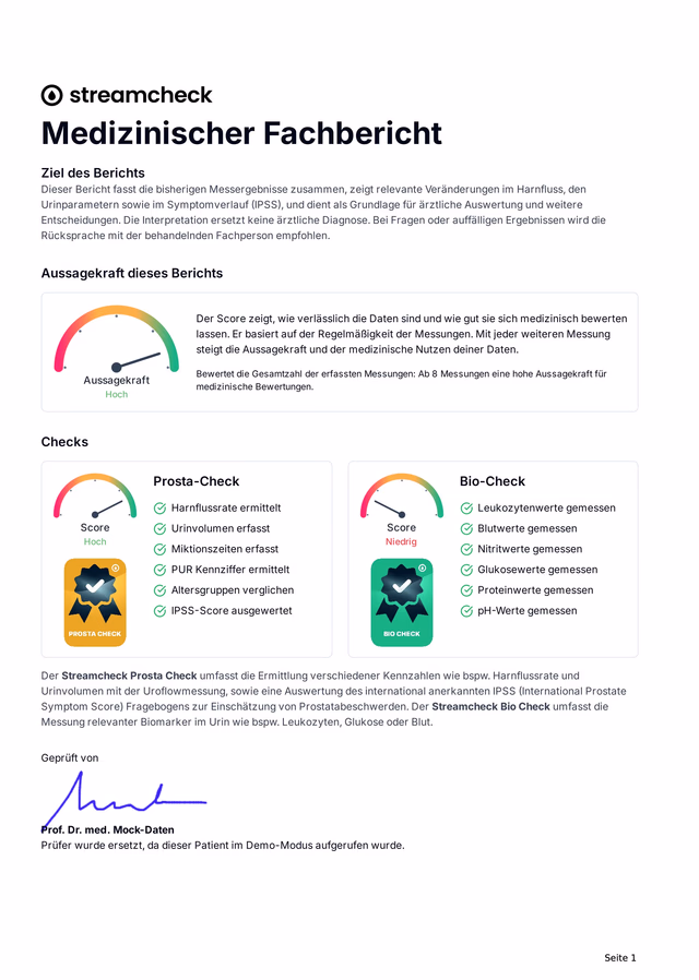 Professional report page with report purpose, data strength, and check overview