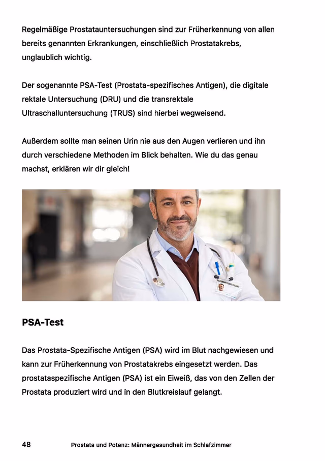 PDF preview page about prostate examinations and PSA testing
